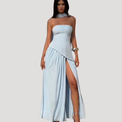Strapless Pleated Maxi Dress