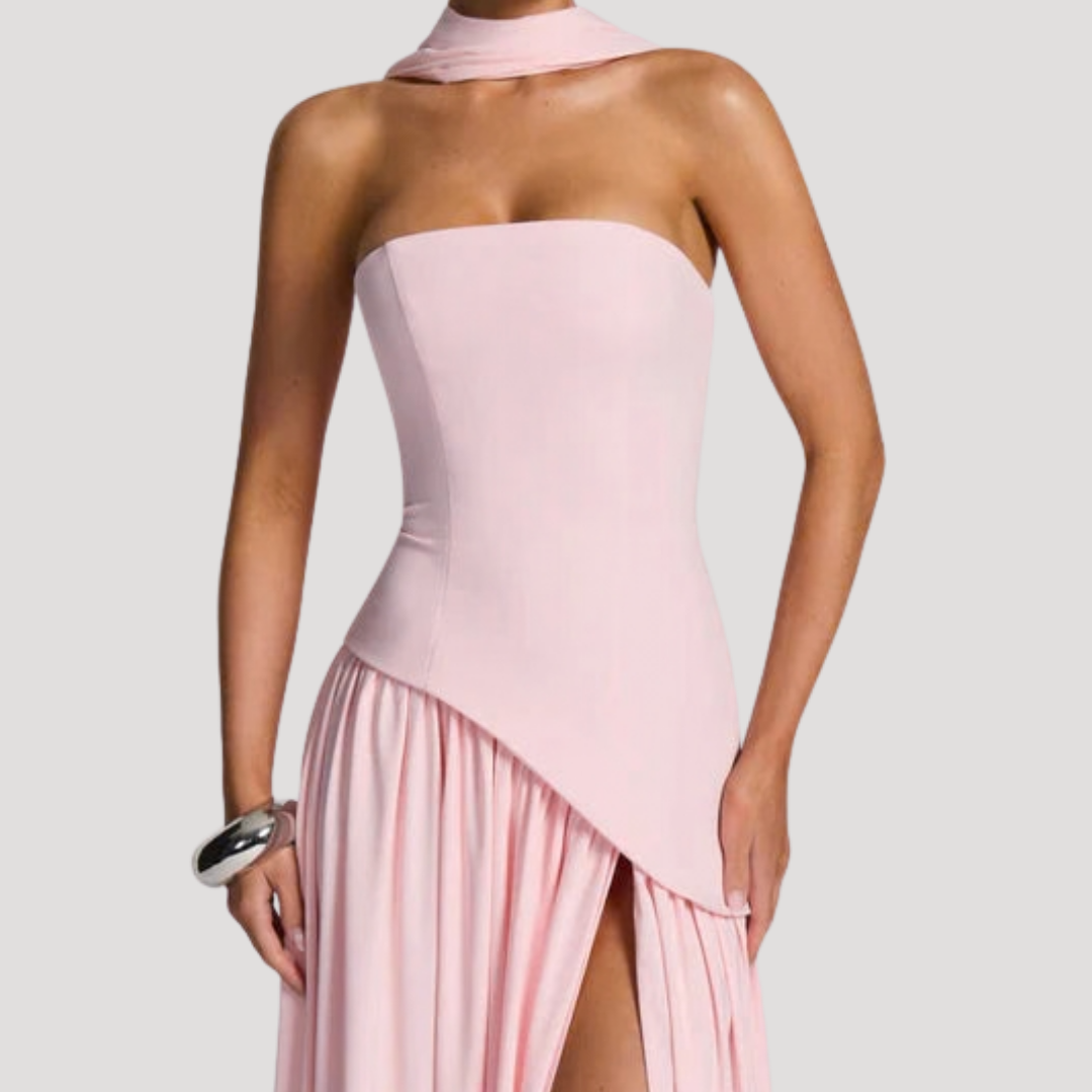Strapless Pleated Maxi Dress