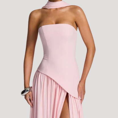 Strapless Pleated Maxi Dress