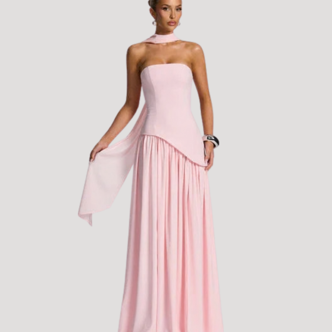 Strapless Pleated Maxi Dress