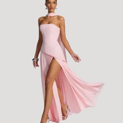 Strapless Pleated Maxi Dress