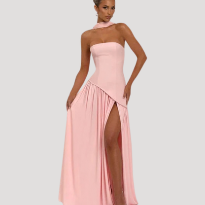 Strapless Pleated Maxi Dress