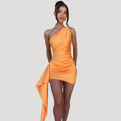 One Shoulder Ruched Mini Dress
