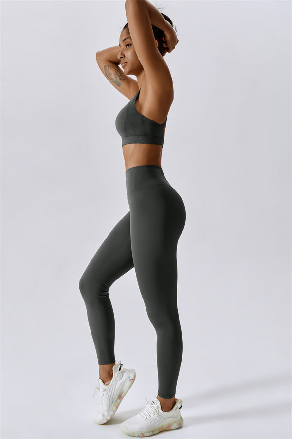Back Sports Bra & High-Waist Leggings Set