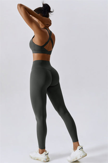 Back Sports Bra & High-Waist Leggings Set