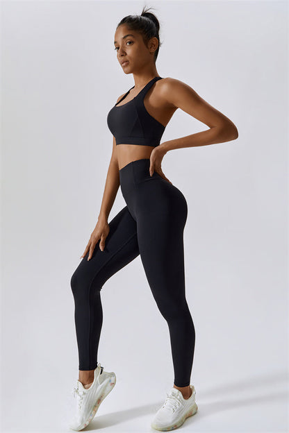 Back Sports Bra & High-Waist Leggings Set
