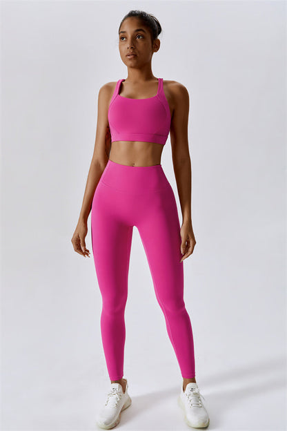 Back Sports Bra & High-Waist Leggings Set