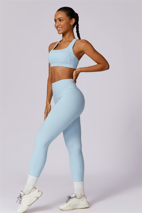 Back Sports Bra & High-Waist Leggings Set