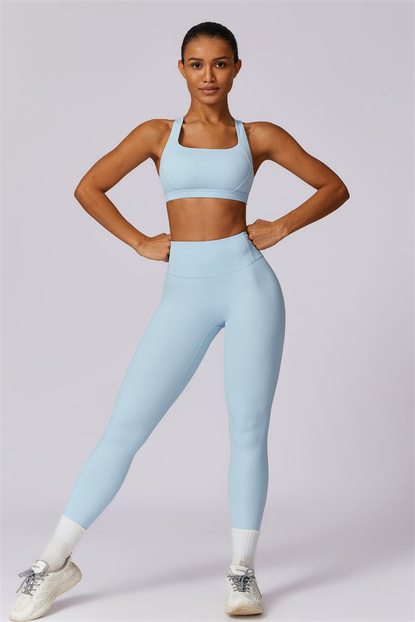 Back Sports Bra & High-Waist Leggings Set