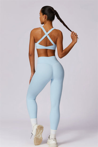 Back Sports Bra & High-Waist Leggings Set