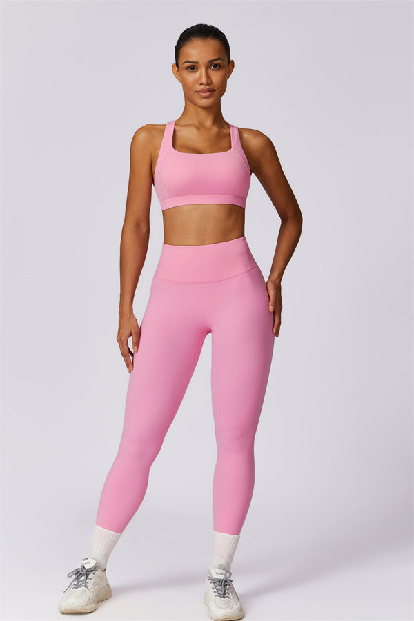 Back Sports Bra & High-Waist Leggings Set