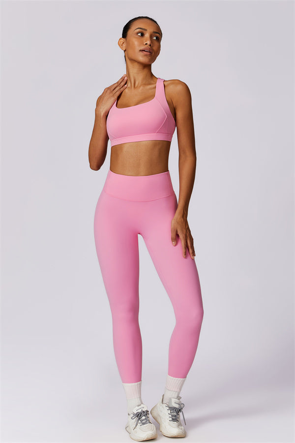 Back Sports Bra & High-Waist Leggings Set