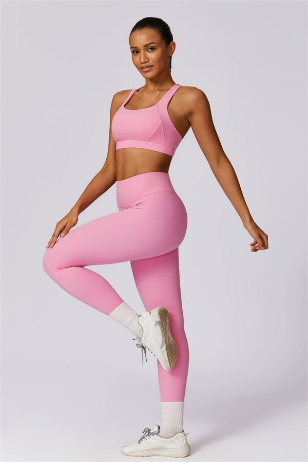 Back Sports Bra & High-Waist Leggings Set