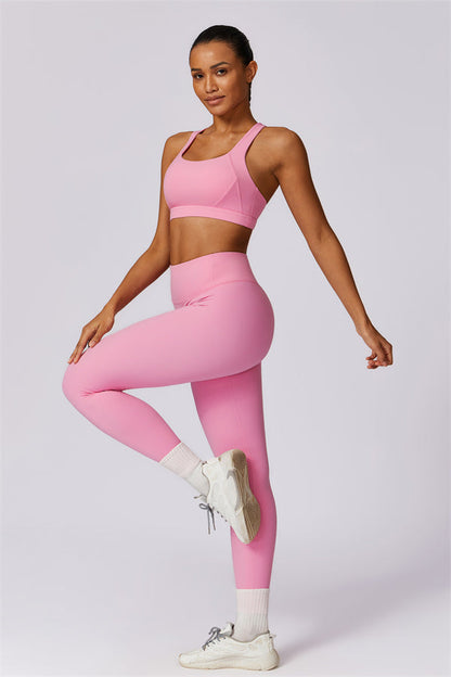 Back Sports Bra & High-Waist Leggings Set