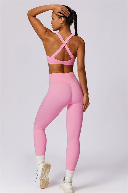 Back Sports Bra & High-Waist Leggings Set