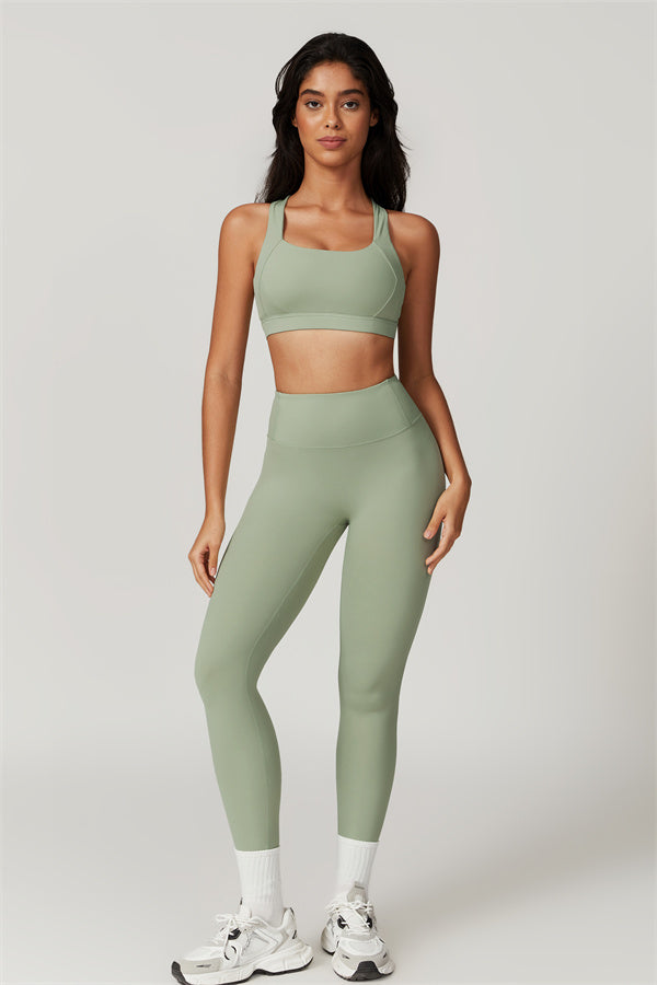 Back Sports Bra & High-Waist Leggings Set