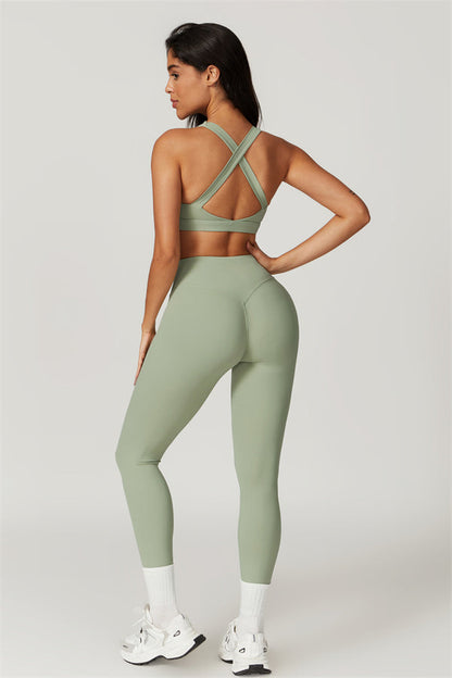Back Sports Bra & High-Waist Leggings Set
