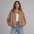 Faux Suede Bomber Jacket with Collar