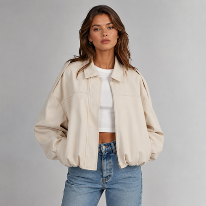 Faux Suede Bomber Jacket with Collar