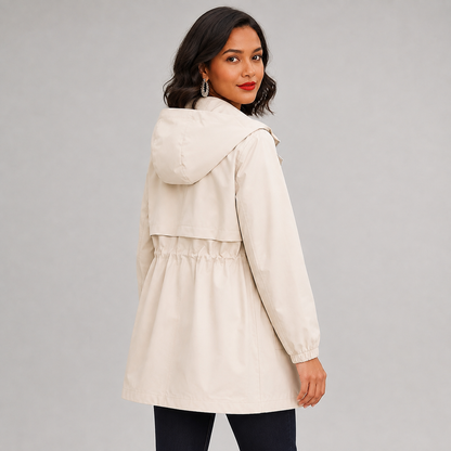 Hooded Trench Coat Drawstring Waist