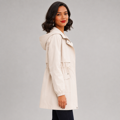 Hooded Trench Coat Drawstring Waist