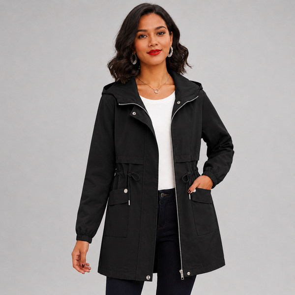 Hooded Trench Coat Drawstring Waist