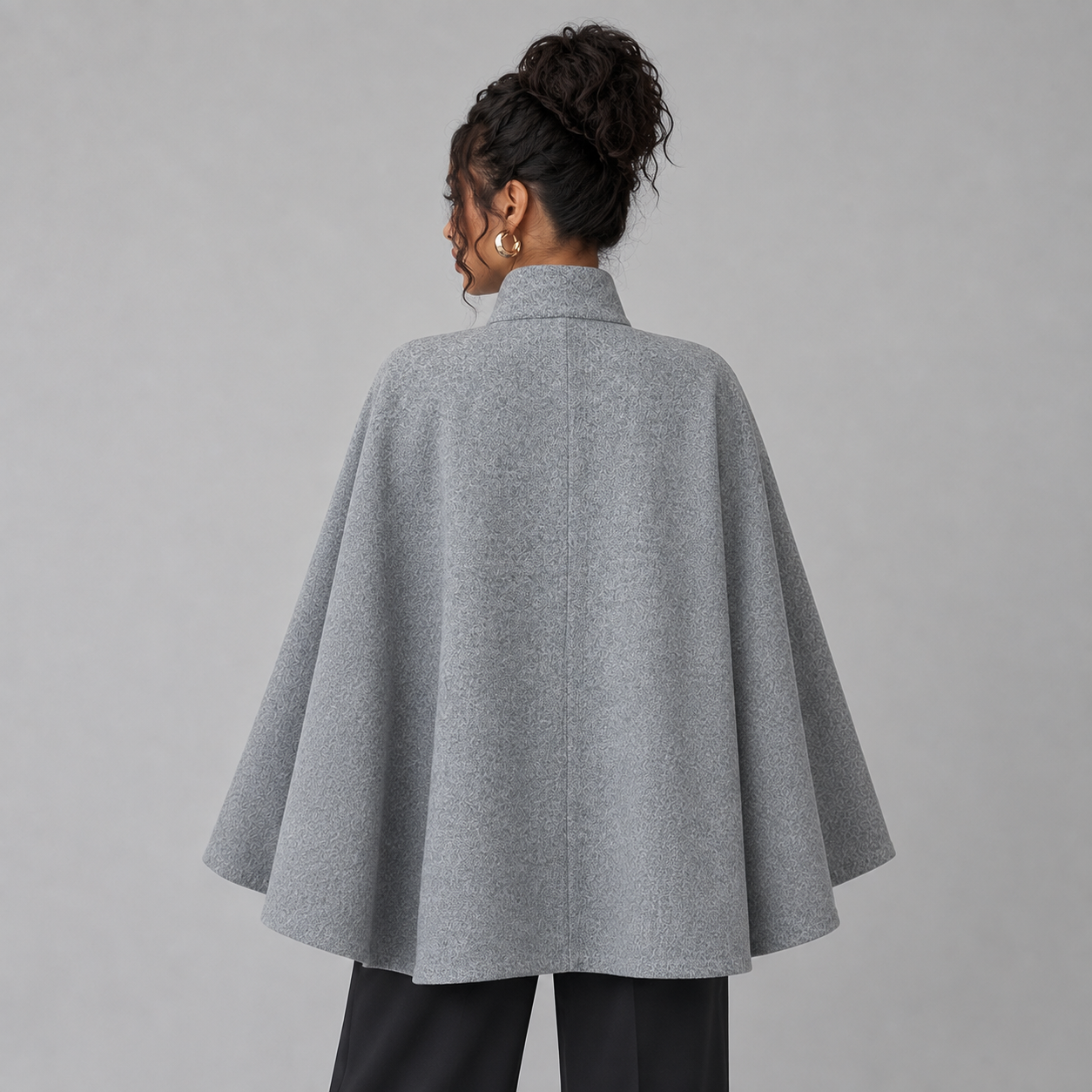 Cape Coat Belted Stand Collar