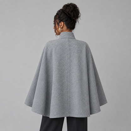 Cape Coat Belted Stand Collar