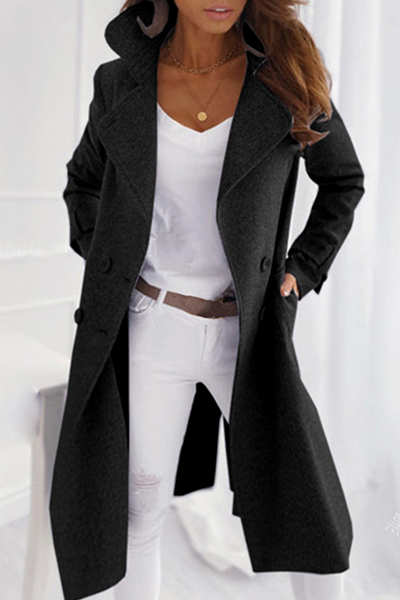 Chic Long Open Front Wool Coat with Wide Collar