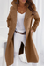 Chic Long Open Front Wool Coat with Wide Collar