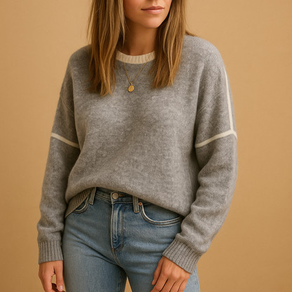 Cosy Crew Neck Sweater with Contrast Stripe Detail