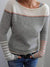 Fine Knit Sweater with Contrast Shoulder Panel and Striped Cuffs