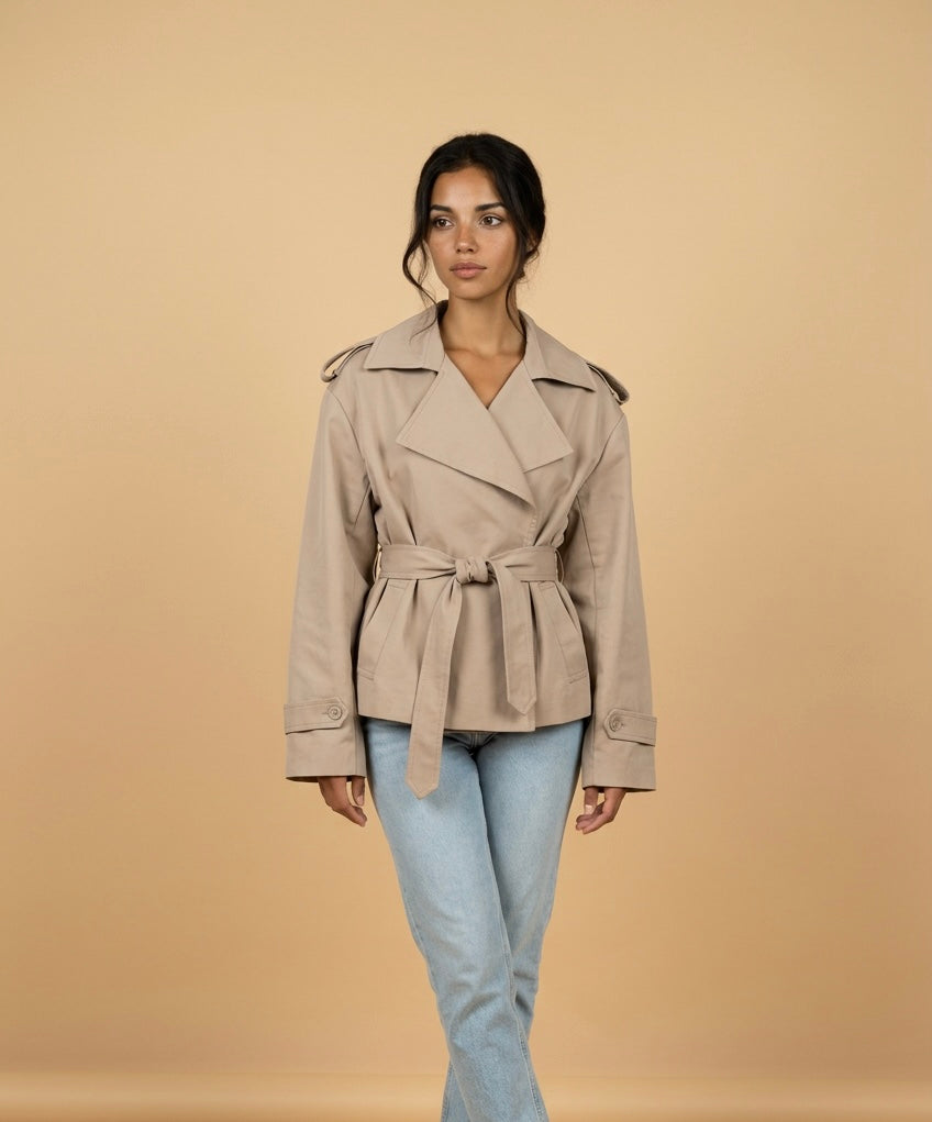 Belted Short Trench Coat