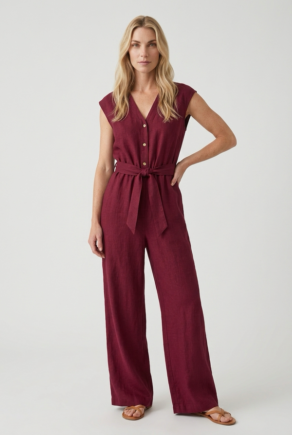 Elegant Wide Leg Tie Waist Jumpsuit