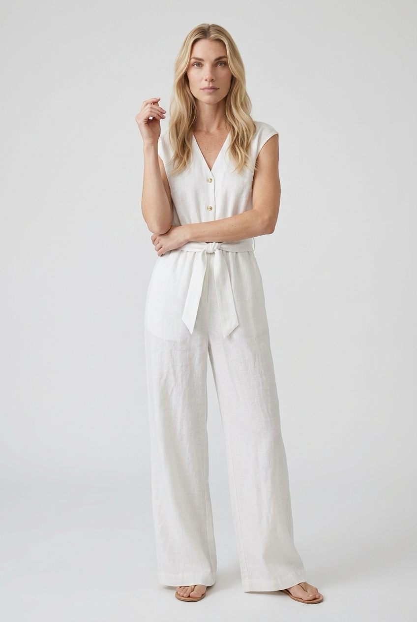 Elegant Wide Leg Tie Waist Jumpsuit