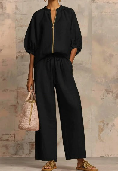 Casual Zip Front Wide Leg Jumpsuit