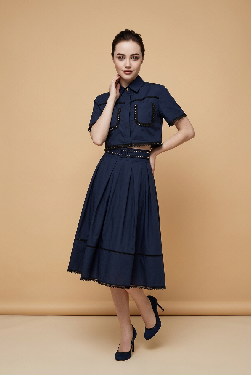Embroidered Skirt Two piece set