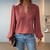Lace Blouse with V-Neckline and Puff Sleeves