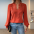 Lace Blouse with V-Neckline and Puff Sleeves