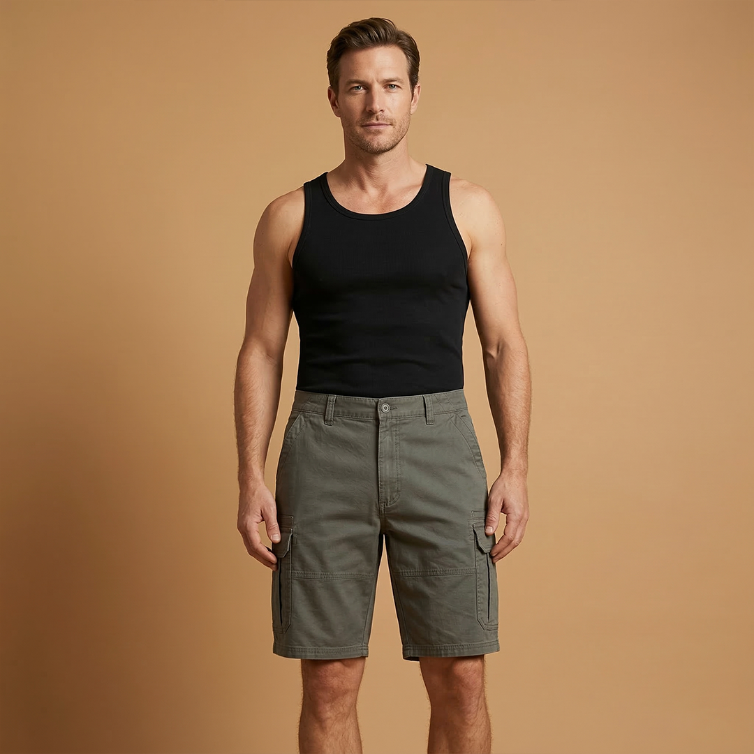 Cargo Shorts with Flap Pockets and Zipper