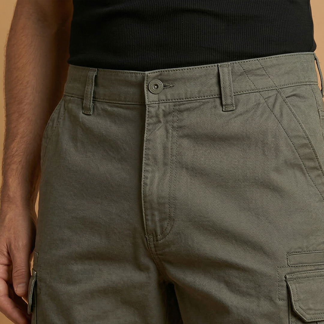 Cargo Shorts with Flap Pockets and Zipper