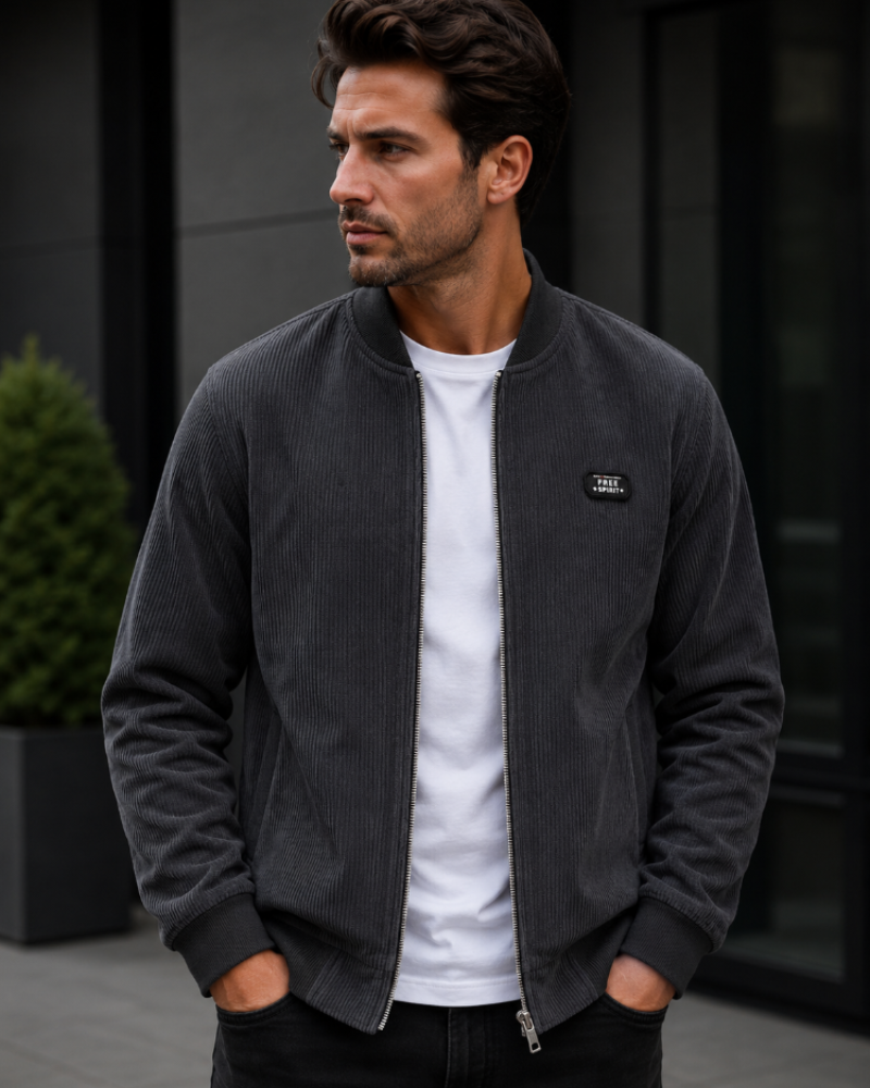Carlo Corduroy Zip-Up Bomber Jacket