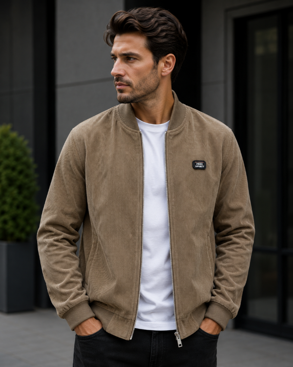 Carlo Corduroy Zip-Up Bomber Jacket