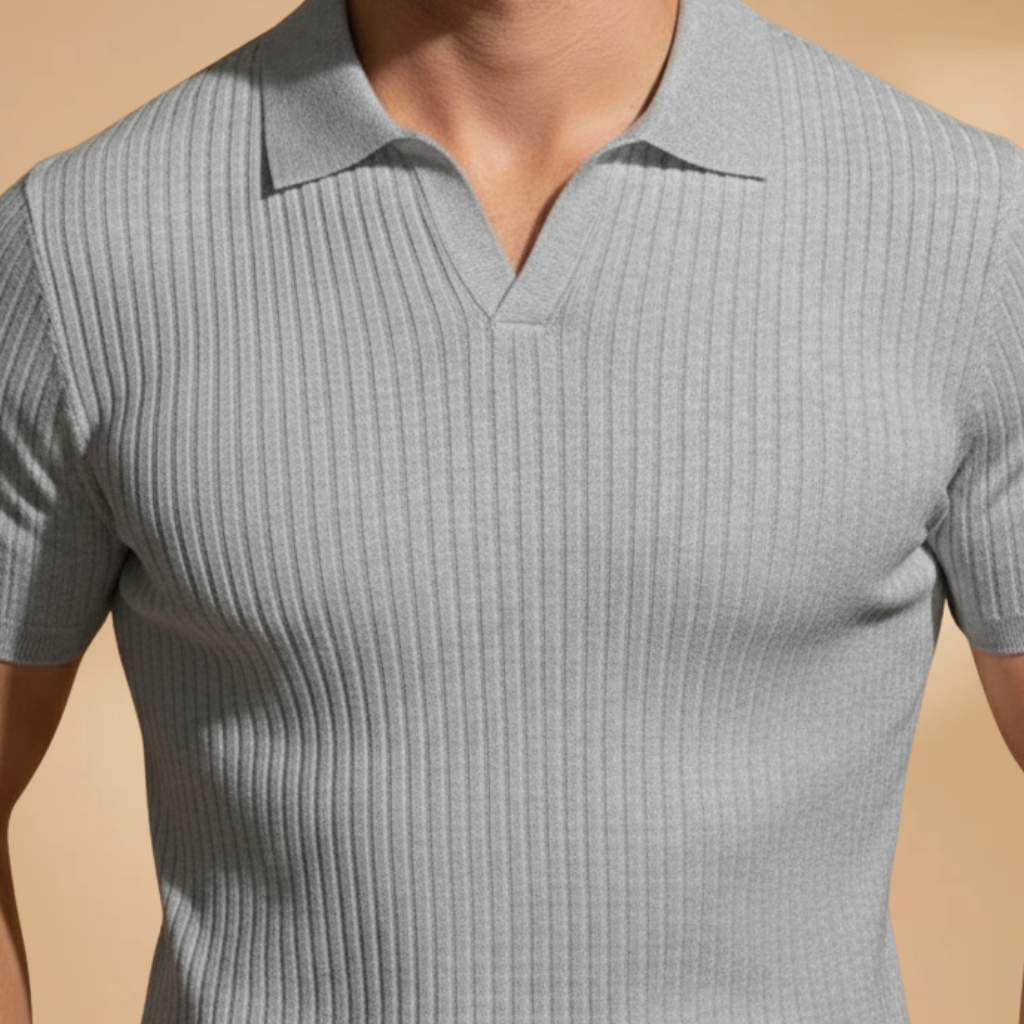 Slim Fit Polo Shirt with Ribbed Design