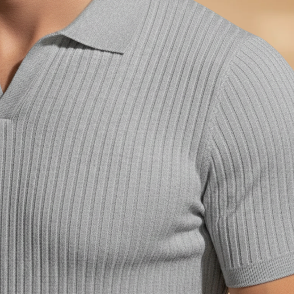Slim Fit Polo Shirt with Ribbed Design