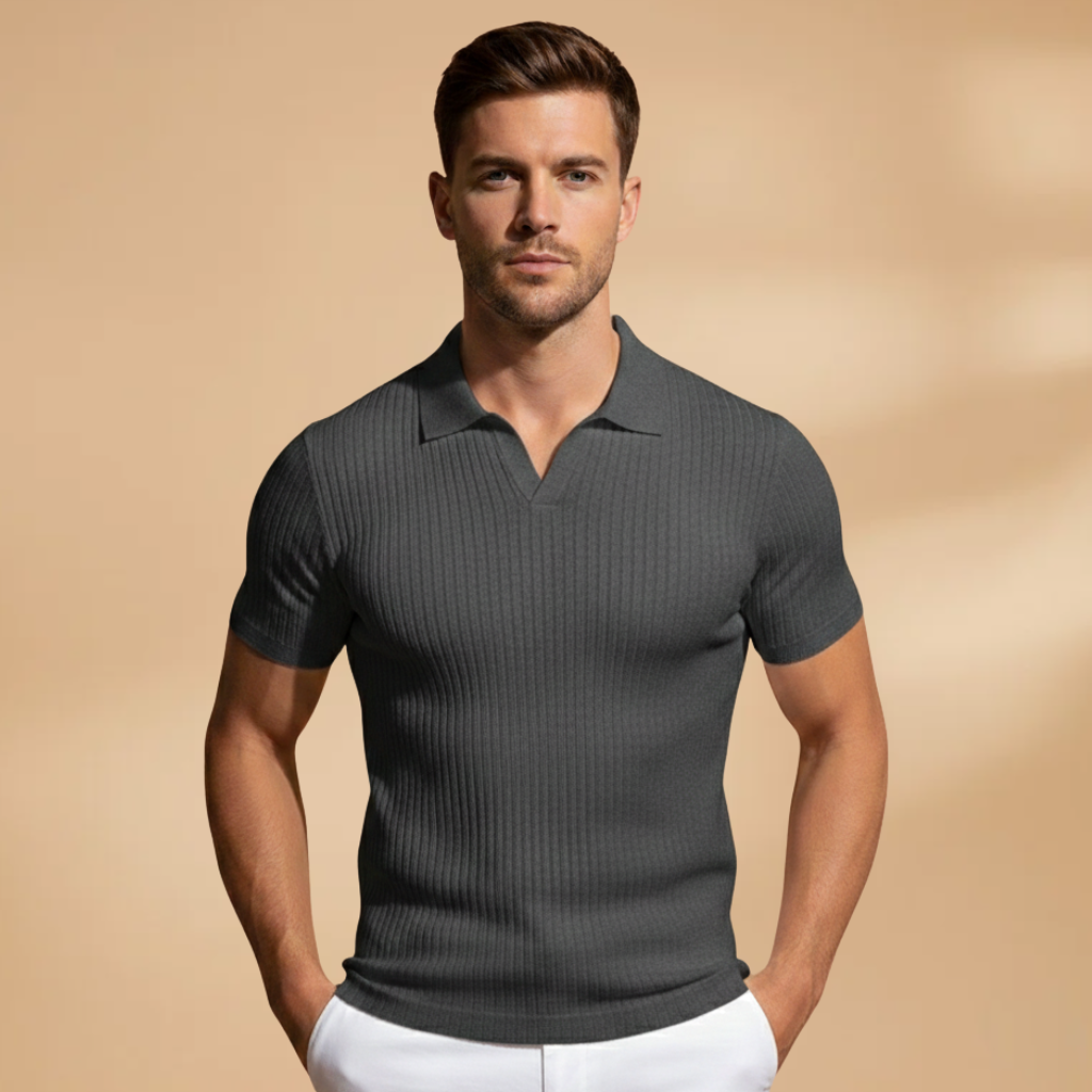 Slim Fit Polo Shirt with Ribbed Design