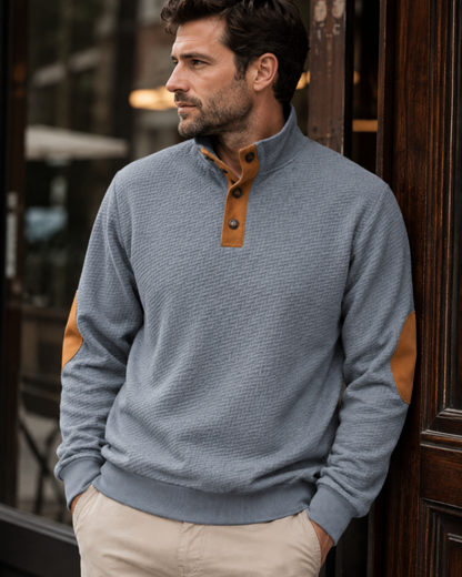 Declan High-Neck Sweater Jacquard Knit with Elbow Patches