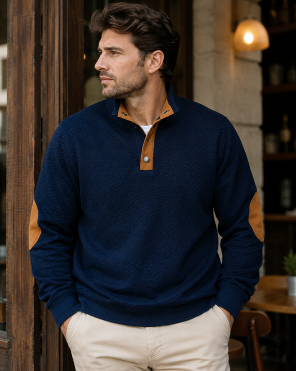 Declan High-Neck Sweater Jacquard Knit with Elbow Patches