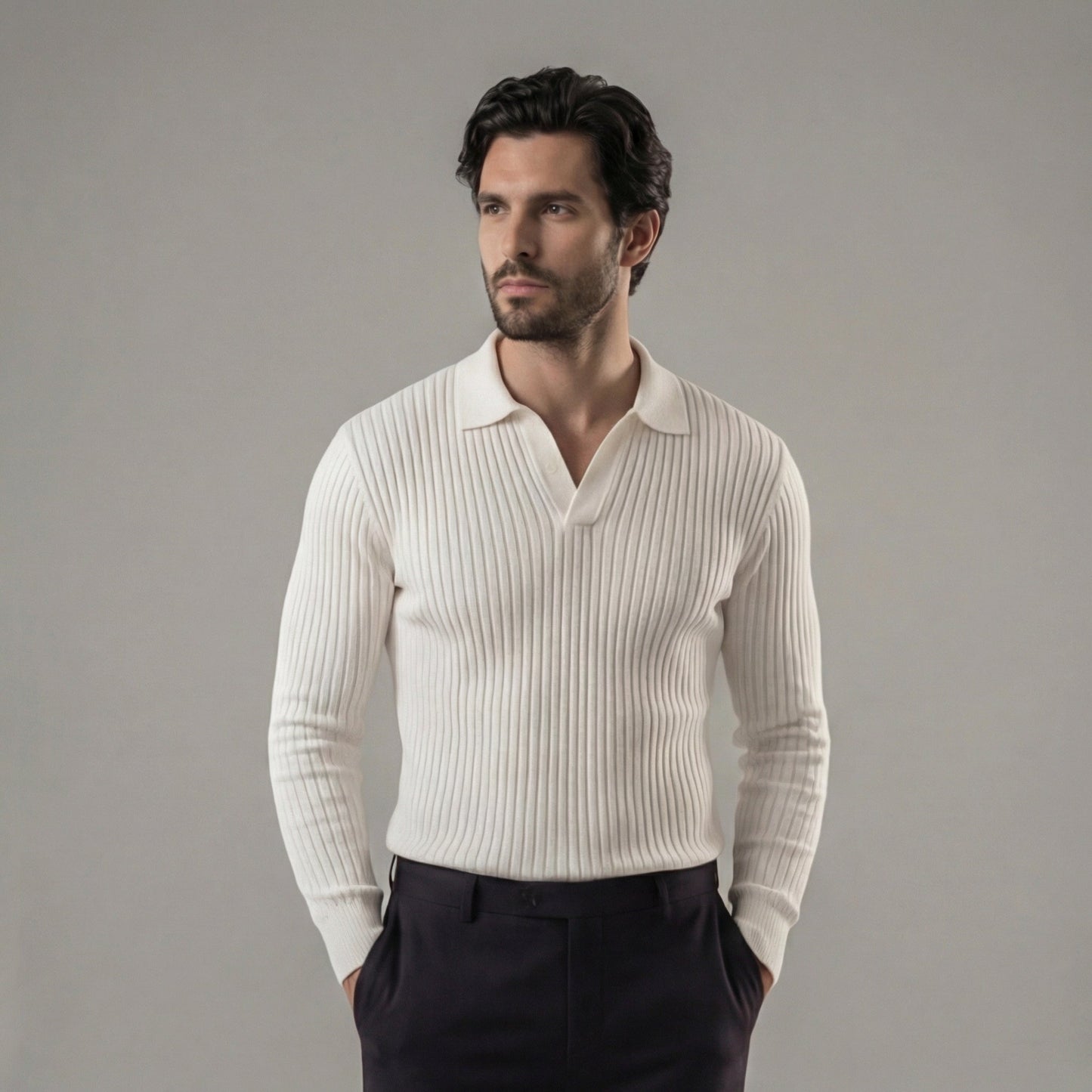 Long Sleeved V-Neck Polo Shirt