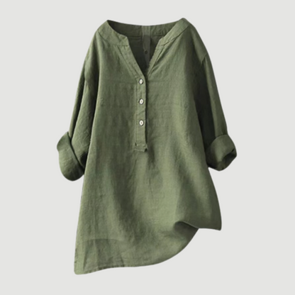 Lightweight Tunic Blouse with V-Neck and Button Closure